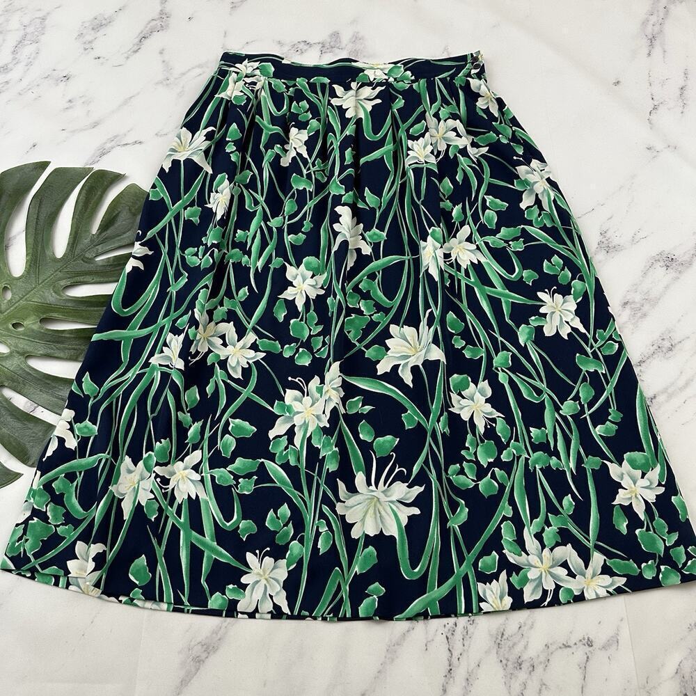 Pendleton Womens Vintage 90s Midi Skirt Size 16 Blue Green Floral Pockets